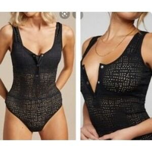 NEGATIVE Underwear Essaouira Black Lace Bodysuit Snap Bottom‎ Size 0